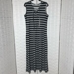Exist Gray and White Striped Women’s Maxi Tie Front Sleeveless Dress Size Large